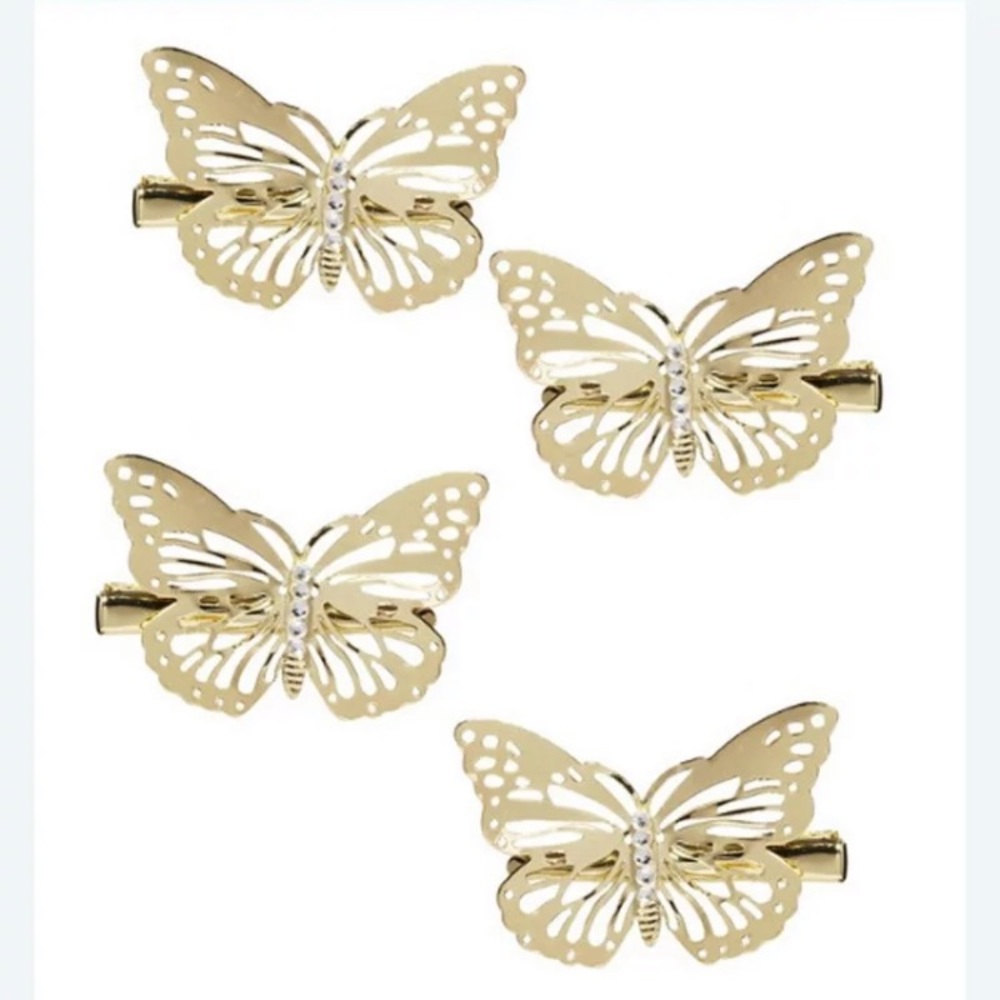Romantic Gold Tone Butterfly Hair Clips Set of 4 - Picture 4 of 5